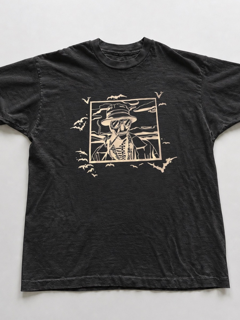 Black Short Sleeve Tee with Cream Skull Graphic